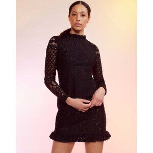 Cynthia Rowley Lace Mock Neck Mini Dress Black Womens Size 6